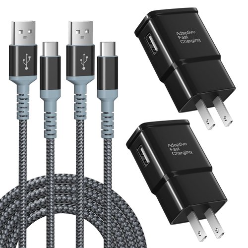 Adaptive Fast Charging Wall Charger with USB C Cable 10ft, Excgood USB Fast Charger Type C Charger Compatible for Galaxy S24 S23 Ultra A15 A13 A03s A53 A23 S22 S21 S20 S10 S9 Android Phone-2Pack,Black