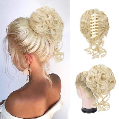 Foaoit Claw Clip Messy Bun Hair Pieces for Women Messy Wavy Curly Hair Bun Extensions Tousled Updo Bun Hair Clip in Synthetic Hair Bun Ponytail Extension (#613)