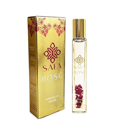 SAFA Rosé Fragrance Oil Roller (No Alc) Bulgarian Damask Rose Scent | Organic Oil for Women & Men | 10 mL .33 fl Oz