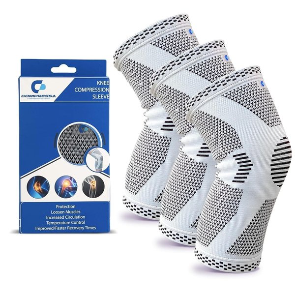 Compressa Knee Sleeve for Women & Men (3-Pack XX-Large) - Non-Slip Compression Support for Joint Pain, Muscle Recovery, Arthritis, and Injury Relief