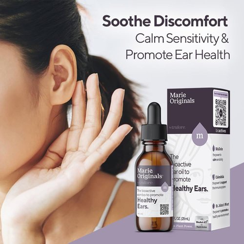 Marie Originals Natural Ear Oil Drops | Mullein Garlic Oil Ear Drops for Infections Prevention, Herbal Ear Ache Drops for Adults, Kids & Pets, Soothes Ear Pain & Wax Removal, Earache Remedies (1 Pack)