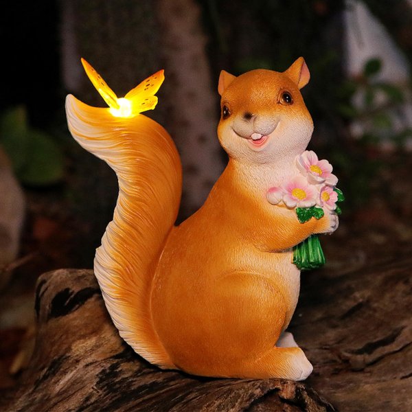 Attivolife Solar Squirrel Garden Statue Light, Outdoor Decor Figurines with Butterfly, Yard Patio Balcony Lawn Home Decor Sculpture Ornaments, Mother's Day Birthday Gift for Mom Grandma