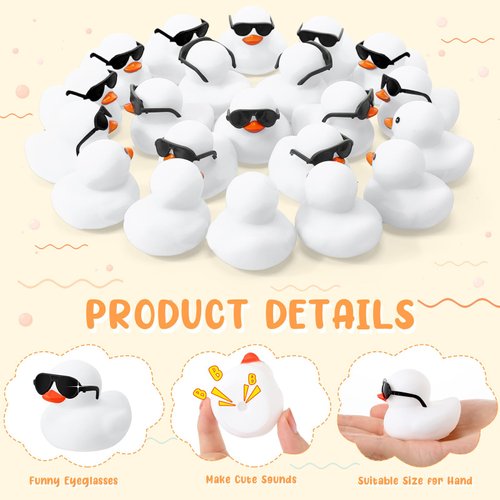 36 Packs Mini Rubber Ducks with Sunglasses Sets 2.2 Inch Duck Bath Toys Squeaky Rubber Ducks Cute Float Bathtub Duckies for Little One Birthday Party Favors Class Prizes Car Decor(White)