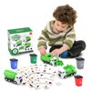 Y.L. DOYMX Garbage Truck Toy, 3 Pack Friction Powered Waste Management Garbage Truck Game with Front Load Dumpster, Back Dump Garbage,4 Trash Bins with 108 pcs Trash Cards, Gift for 3+ Years Old Kids