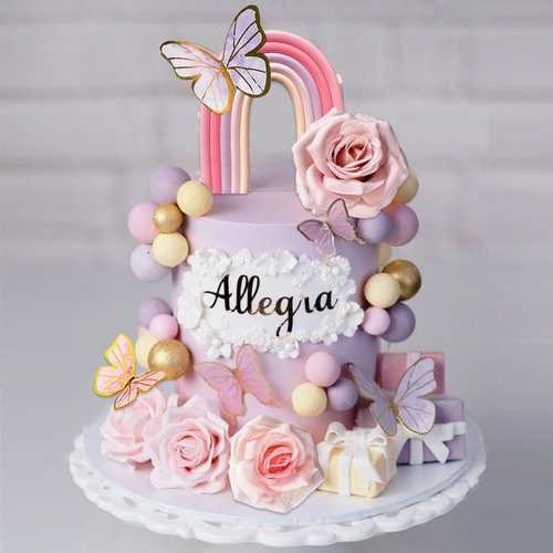 52Pcs Rainbow Cake Topper Butterflies Cake Decorations with Colorful Balls Flower Cake Toppers for Women Girls Kids Birthday Baby Shower Wedding Rainbow Flower Butterfly Themed Party Supplies