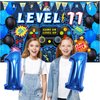 Vlipoeasn 90PCS 11th Birthday Video Game Party Decorations for Boys Set Blue 11th Birthday Supplies -11th Video Game Backdrop, Balloons, Tablecloth, Gamer and 11 Foil Balloons for 11th Birthday Party