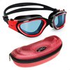 AqtivAqua Swim Goggles Swimming Goggles for Adult Men Women Kids 6-14 Youth Girls Boys Childrens DX-S (Red&Black frame, Red case, Shade lens)