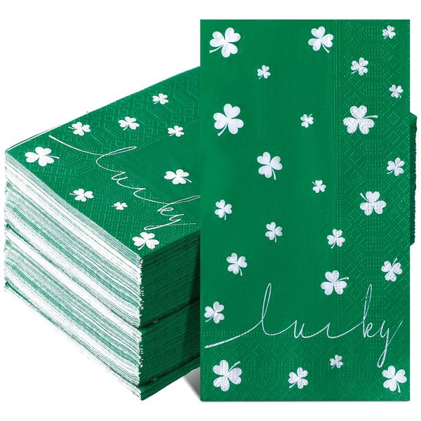 Yeaqee 200 Pcs St. Patrick's Day Napkins Shamrock Paper Guest Napkins 2 Ply Lucky Clover Decorative Napkins Irish Disposable Napkins Green Hand Towels for Saint Patrick's Day Party Decorations