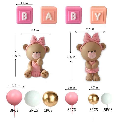 Bear Cake Toppers Balls Cake Decorations with BABY Letters for Baby Shower Gender Reveal Bear Themed Birthday Party Supplies (Girl)