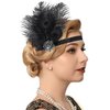 GENBREE 1920s Flapper Headband Black Feather Headpiece Peacock Hair Band Cocktail Head Accessories for Women (Style 2)