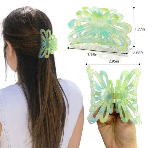 GQLV Flower Hair Claw Clips for Women/Girls, 3PCS 3.1" Big Cute Clips for Thick/Thin Fine Hair, Nonslip Strong Hold Hair Styling Accessories (A-colorful)