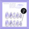 Purple Press on Nails Almond Fake Nails Medium False Nails with Glitter Rhinestones 3D White Bow Purple Blush with Star Swirl Silver Space Metallic Nail Design Silver Chrome Nails Y2K Nails for Women
