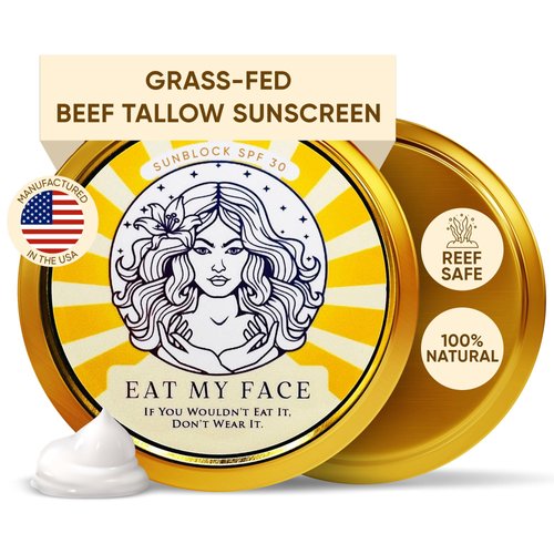 Eat My Face Beef Tallow Sunscreen SPF 30 Made in USA, Tallow Sunscreen with Non Nano Zinc Oxide Sunscreen, Animal Based Sunscreen, Reef Safe Sunscreen SPF 30, 4oz