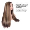 CanLux 26 inch Brown Wig with Blonde Highlight Long Straight Wig for Women and Men Middle Part Wig Synthetic Full Hair Wigs with Wig Cap