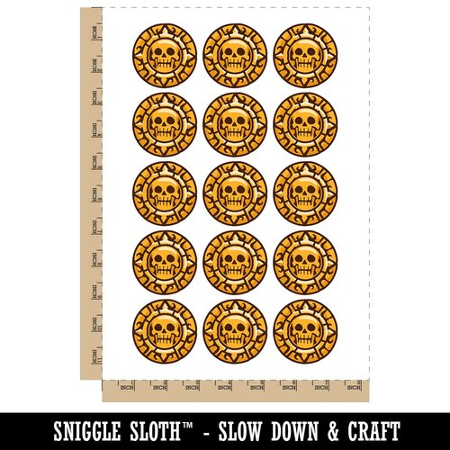 Skull Pirate Coin Temporary Tattoo Water Resistant Fake Body Art Set Collection - 15 2" Tattoos (1 Sheet)