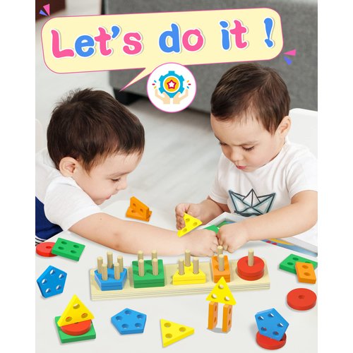 kecristv Montessori Toys for 1 2 Year Old Girl and Boy, Shape Sorter Wooden Toys for Toddlers 1-3, Toddler Toys Age 1-2, 1 2 Year Old Girl Boy Gifts, Preschool Toddler Puzzles Toys