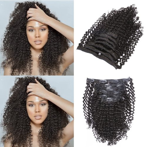 Loxxy Kinky Curly Clip in Human Hair Extensions 3B 3C Kinky Clip ins For Black Women Nutural Color 8A Double Wefts Real Remy Balayage Hair Extension,120G,16 Inch