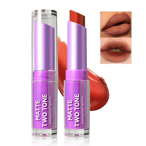 Easilydays Nude Lipstick, 2 In1 Two Tone Bitten Moisturzing Waterproof Lipstick Gradient Bitting Matte Lipstick V Styling Glimmer Balm, Long Lasting Waterproof Silk Finish Lip Gloss for Women (#06)
