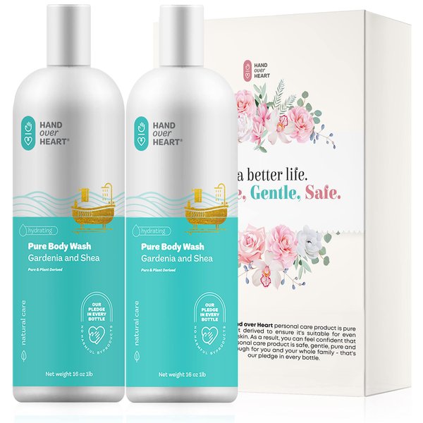 Hand over Heart Gardenia and Shea Body Wash - Shower and Bath Liquid Soap - Chemical Free, Contains Plant Derived Nourishing Ingredients, Cleans and Moisturizes, for All Skin Types