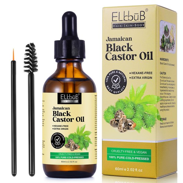 Jamaican Black Castor Oil - for Hair Growth Skin Condition, Eyebrows Eyelashes, Nail Care Grow, Moisturizing Massage Oil for Aromatherapy 2 fl oz