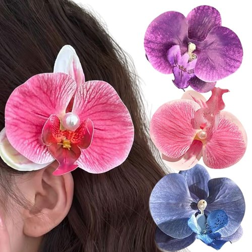Orchid Flower Hair Clips, Bohemian Butterfly Orchid Hairpin, Women Flower Hair Clips Butterfly Orchid Alligator Claw Clips Bridal Wedding Accessory Beach Party Decor 3 Colors