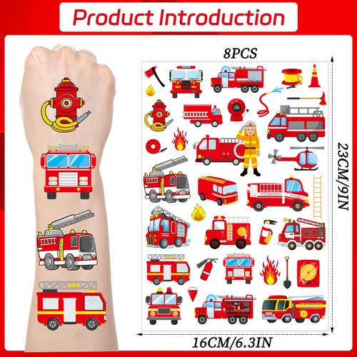Yoyuspy Firefighter Temporary Tattoos Stickers - 200+ Firefighter Party Decorations Firetruck Fireman Temporary Tattoo for Kids Gifts Fire Truck Fire Themed Party Favors Supplies Decor Prizes