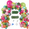 158Pcs Tropical Balloon Arch Garland Kit, Hawaiian Luau Aloha Flamingo Summer Beach Party Decorations Green Pink Orange Confetti Balloons Palm Leaves