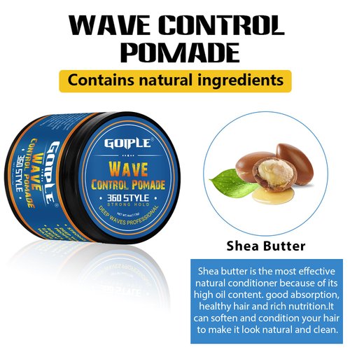 Natural Wave Pomade for Men Strong Hold, Easy Wash 360 Wave Training Hair Cream, Waves Grease for Men Water-Based Hair Cream for Wave, Moisture, Control and Silky Shine, Wave Pomade for Black Men 4oz