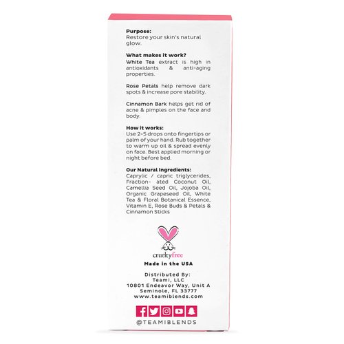 Teami Glow Jojoba Face Oil for Women with Cinnamon Bark, Rose Buds & Vitamin E Oil for Skin - Facial Oil Cleanser for Sensitive, Normal, Oily & Dry Skin (2oz)