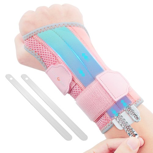 CURECARE 2 in 1 Wrist Brace for Carpal Tunnel, Wrist Splint with 2 Replaceable Matel Plates & Springs and 360° Adjustable Straps (Right - Pink, L/XL)