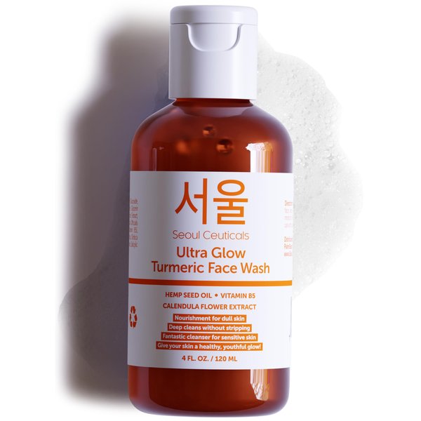 SeoulCeuticals Korean Turmeric Face Wash Cleanser – Vegan Cruelty Free Korean Skincare Facial Cleanser – K Beauty Skin Care for Dry Sensitive Skin 4oz