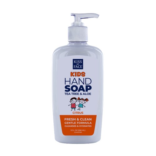 Kiss My Face Kids Hand Soap - Citrus Scent - Cleanse And Hydrate Skin - Vegan & Cruelty-Free - Easy To Use Hand Soap Pump - Added Tea Tree And Aloe - 9 fl oz Bottle
