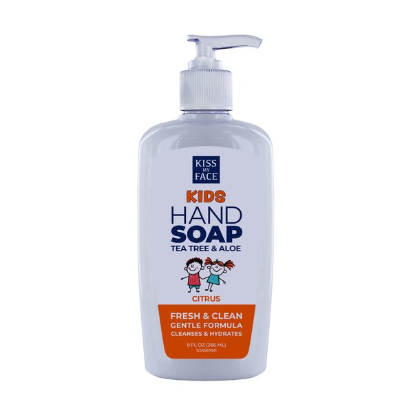 Kiss My Face Kids Hand Soap - Citrus Scent - Cleanse And Hydrate Skin - Vegan & Cruelty-Free - Easy To Use Hand Soap Pump - Added Tea Tree And Aloe - 9 fl oz Bottle