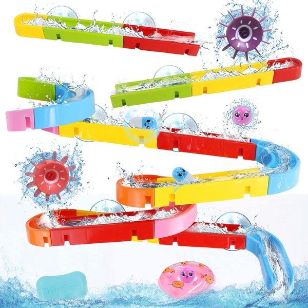 Bath Toys for Kids Ages 2-4-8 Mold Free Toddler Bath Toys 38 PCS Bathtub Shower Toys DIY Water Marble Run Slippery Slide Birthday Gift for 2 3 4 5 6 7 8 Year Old Boys Girls