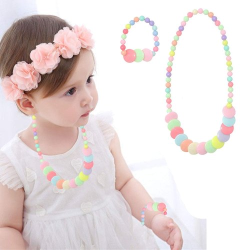 7Queen 3Set Princess Pretend Play Necklace Bracelet Set Kit or Bracelets Packs Kids Play Jewelry Little Girls Costume Necklaces Toddler Dress up Jewelry Xmas Gift
