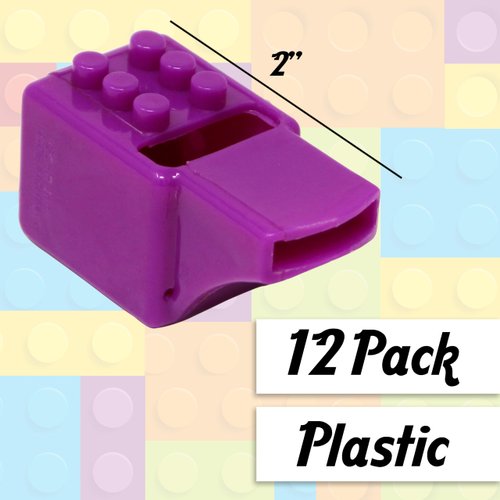 Tribello Building Block Shaped Whistles – Colorful Party Favors & Decor for Brick Block-Themed Celebrations Pack of 12
