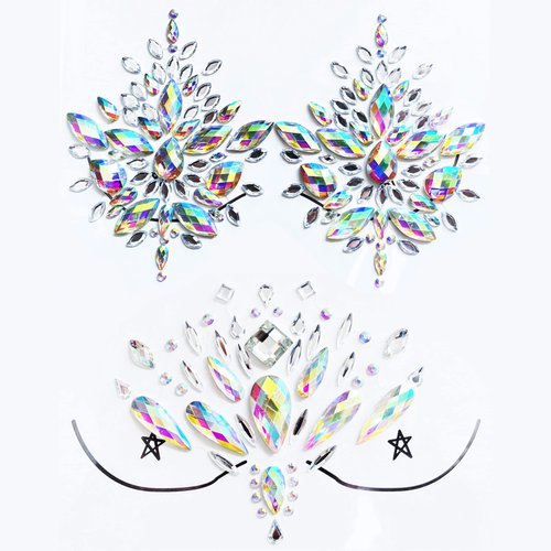 Kotbs Body Jewels Rhinestone Sticker, 2-Sheet Mermaid Gems Jewelry Makeup Set, Body Art Gems Temporary Tattoos for Halloween Festival Rave Party Outfit