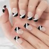 ELEVENAIL Classic Short Squoval French False Nails Natural Nude Black Press on Nails with Silver Line Glitter Fake Fingernails Salon DIY Reusable Acrylic Nail Art Tips Manicure Gifts
