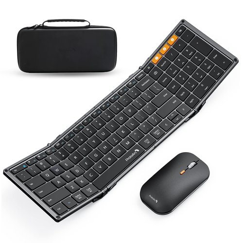 ProtoArc Foldable Keyboard and Mouse, XKM01 Folding Bluetooth Keyboard Mouse Combo for Business and Travel, 2.4G+Dual Bluetooth, USB-C Rechargeable, Full-Size Portable Keyboard for Laptop iPad Tablet