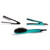 Neo 3 pcs Set - Ionic Heated Brush Straightener, Ceramic Flat Iron and Easy Hair Comb Full Set (Turquoise)