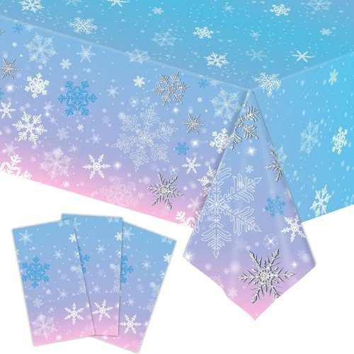 PHOGARY 3 Pieces Christmas Snowflake Tablecloth Frozen Birthday Party Supplies Winter Snowflake Frozen Table Cloths for Birthday Party Frozen Party Favors 54 x 108 Inch