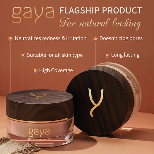Vegan Mineral Powder Foundation Light to Full Coverage, Natural Foundation for Natural-Looking, Mica Mineral Foundation, Cruelty Free, No Chemicals by Gaya Cosmetics (MF8)