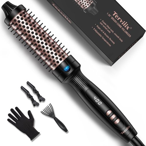 Terviiix 1.25 Inch Thermal Brush, Fast-Heating Ceramic Tourmaline Ionic Volumizing Brush, Heated Round Brush for Volumizing and Soft Curls, Digital Display 9 Temperatures Curling Wand, Dual Voltage