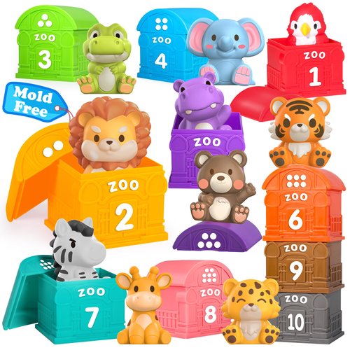 Oriate Animal Toddler Learning Toys, 20Pcs Zoo Animals Sensory Toys for Toddlers 1-3, Counting Animals Color Sorting Montessori Toys for Babies, Birthday Gift Party Favors, Kids Prize Box, 12+ Months