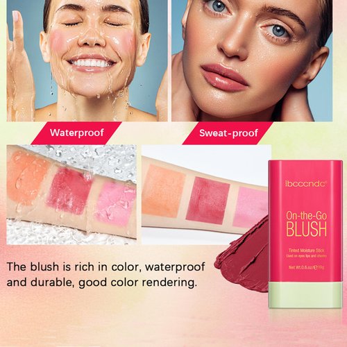Cream Red Blush Stick,Multi-Use Makeup Milk Blush Stick,Long Lasting Natural Blush Makeup 2-in-1 Cheek and Lip Tint,Waterproof Vegan Tinted Moisturizer Matte Blush Stick for Cheeks and Lip