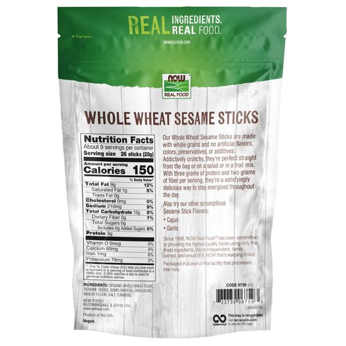 NOW Foods, Whole Wheat Sesame Sticks, Product of the USA, No Preservatives, Additives or Hydrogenated Oils, Certified Non-GMO, 9-Ounce (Packaging May Vary)