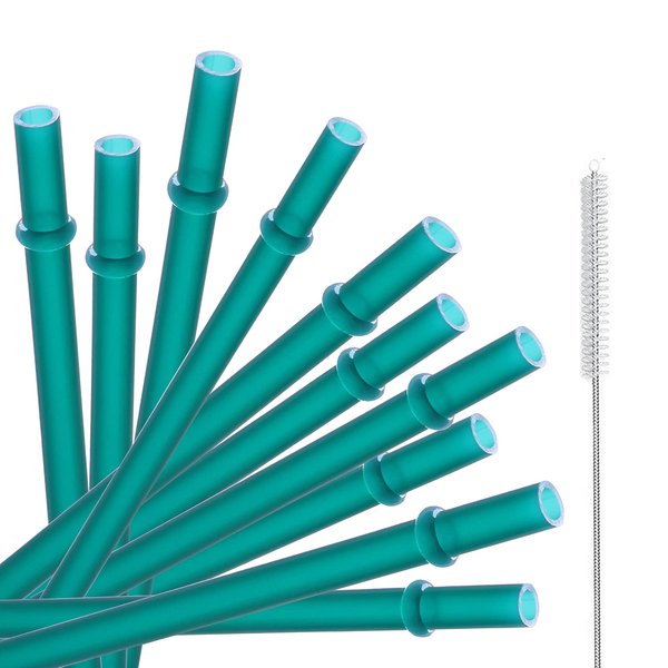 Dakoufish 12 Piece 13 Inch Reusable Plastic Thick Drinking Straws BPA Free Mason Jar Straws Plain Color (13inch,Teal)