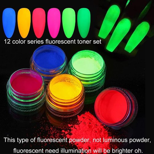 12 Color Pigment Nail Powder,Colorful Fluorescent Nail Pigments Dust Ultrafine Luminous Powder Nail Iridescent Glitter 3D DIY Nail Art Decoration