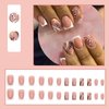 IMSOHOT Short Press on Nails Square French Faks Nails Nude Squoval False Nails Glossy Acrylic Nails Glue on Nails Glitter with Leaf Designs 24PCS