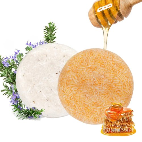 VERT 100% Natural Shampoo Bar for Hair 2 Pieces Solid Shampoo Soap for Treated Dry Damaged Hair Vegetarian Plant Essence Helps Stop Hair Loss and Promotes Healthy Hair Growth 4.2oz (Honey & Rosemary)